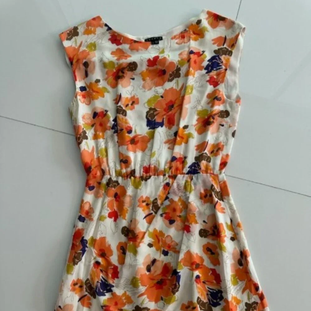 Theory Orange Floral Mini Dress - Size 2 - Picture 1 of 2